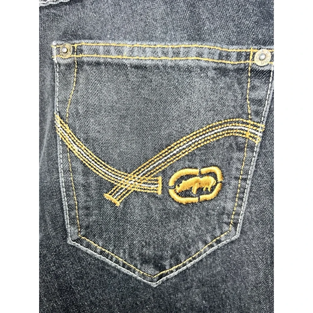 Ecko Unltd Vintage Y2K Black Baggy Skate Jeans 32x32 Embroidered Rhino Contrast
